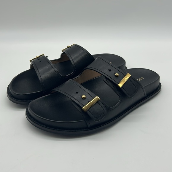Cole Haan Marisol Footbed Sandals Women’s Size 7B Black Leather Gold Buckle NWT - Picture 5 of 10